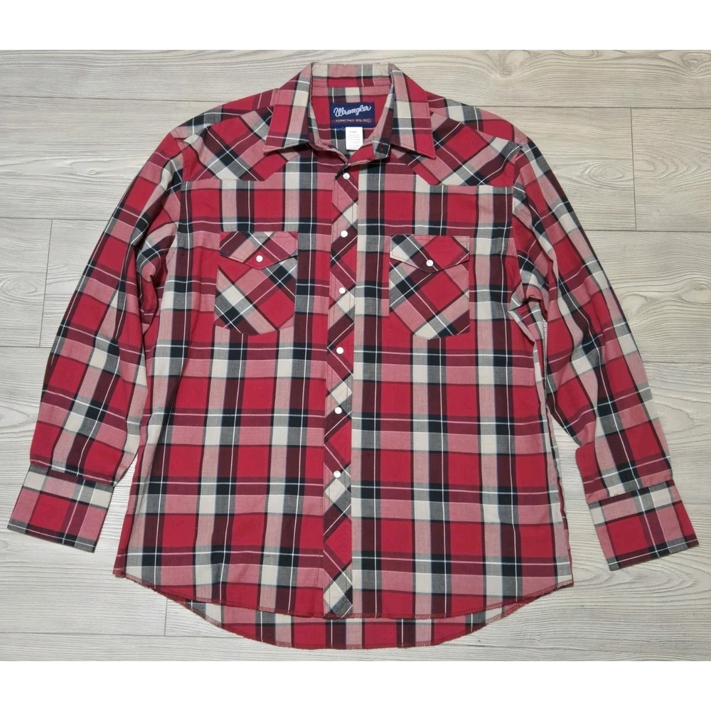 Wrangler X-Long Tails Shirt Red‎ Plaid Pearl Snap Western Cowboy Men's Size L